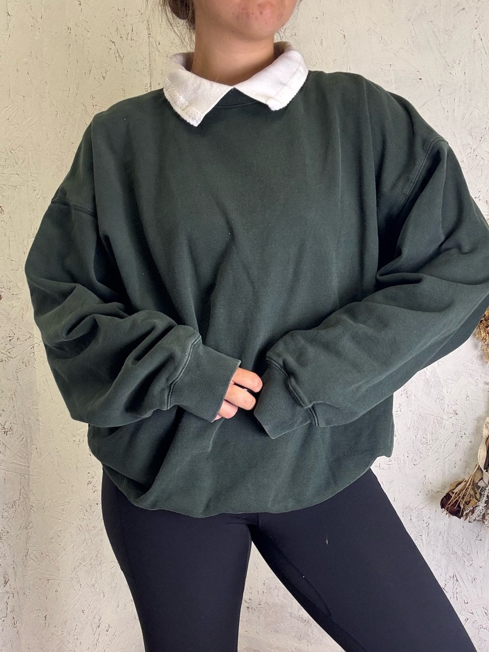 Brandy Melville John Galt Collared Oversized Green Preppy Sweatshirt Large